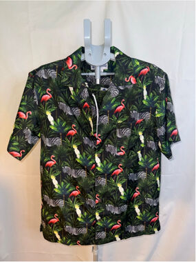 Men's Trunks L Black Green Tropical‎ Print Swim Trunks & Shirt Set